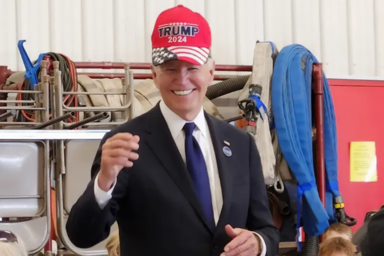 بايدن يعتمر قبعة انتخابية لترامب تعبيرا عن “الوحدة”