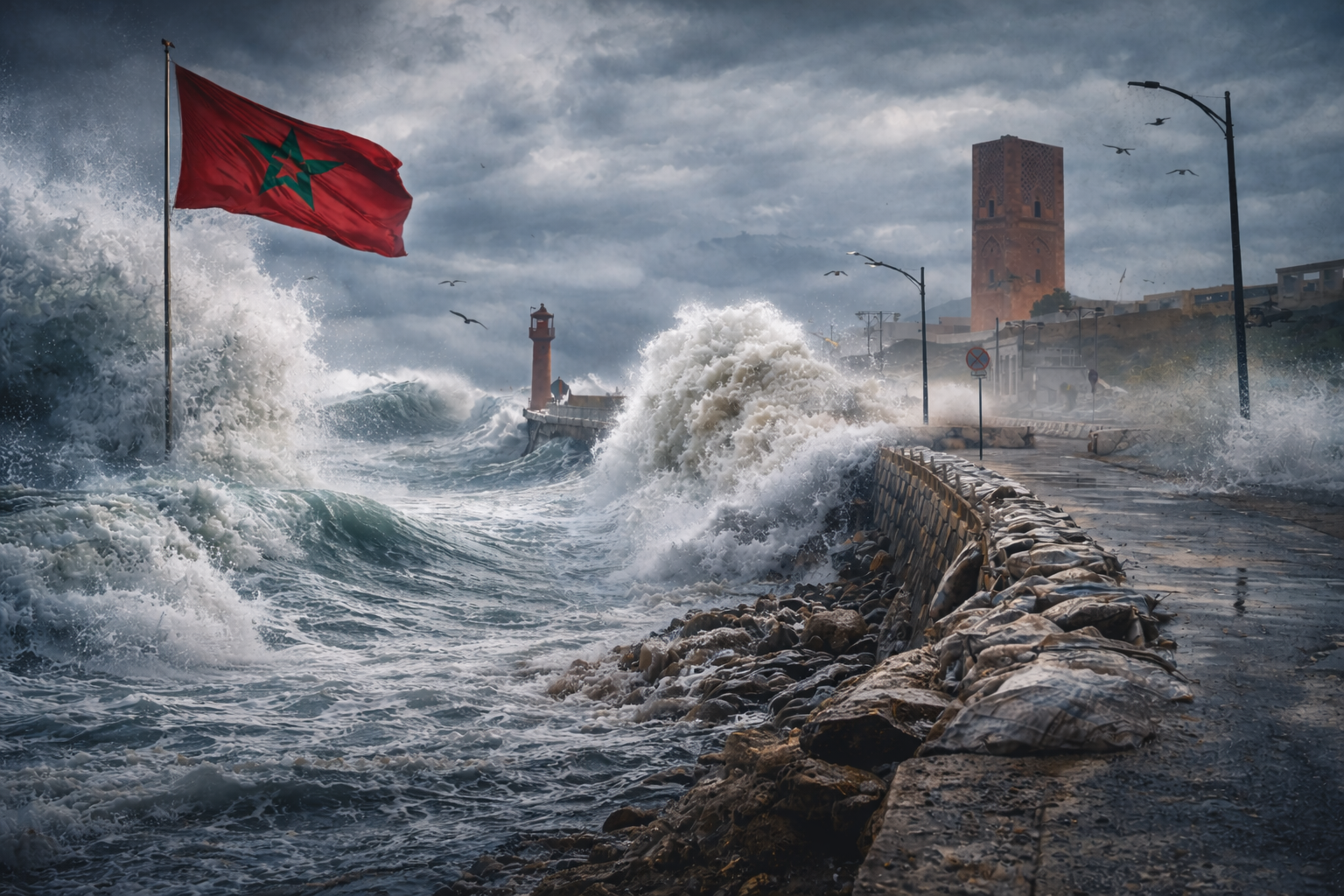 أمواج عاتية ورياح عاصفة تضع السواحل المغربية في حالة تأهب