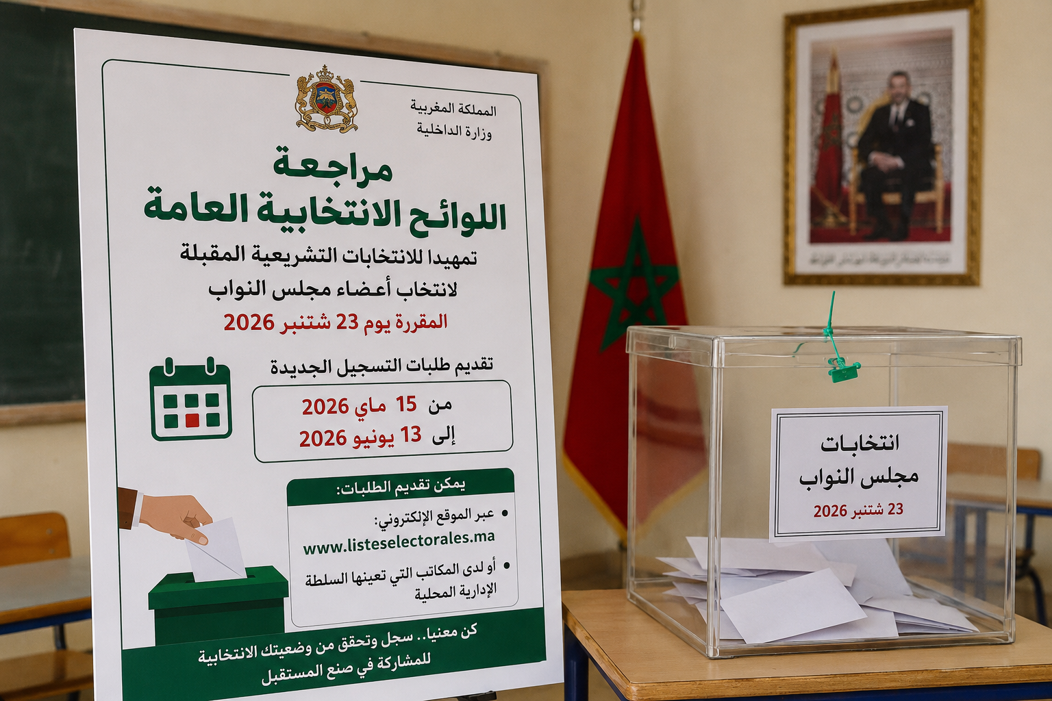 مراجعة اللوائح الانتخابية تمهيدا لتشريعيات 2026.. وزارة الداخلية تدعو المواطنين إلى التسجيل قبل 13 يونيو